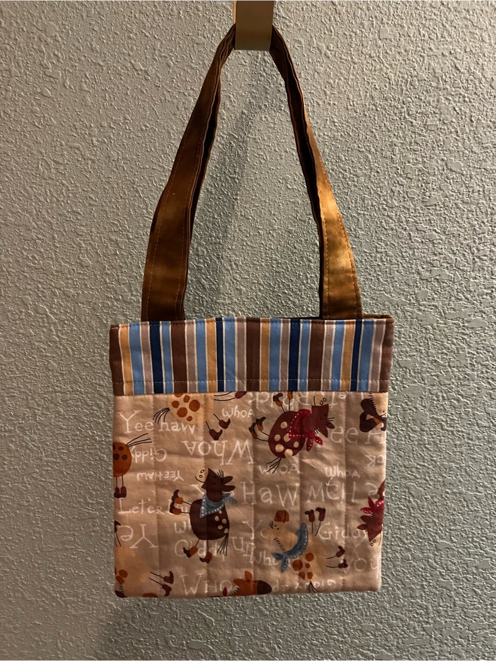 Kids Animal Print Tote Bag in Brown & Blue